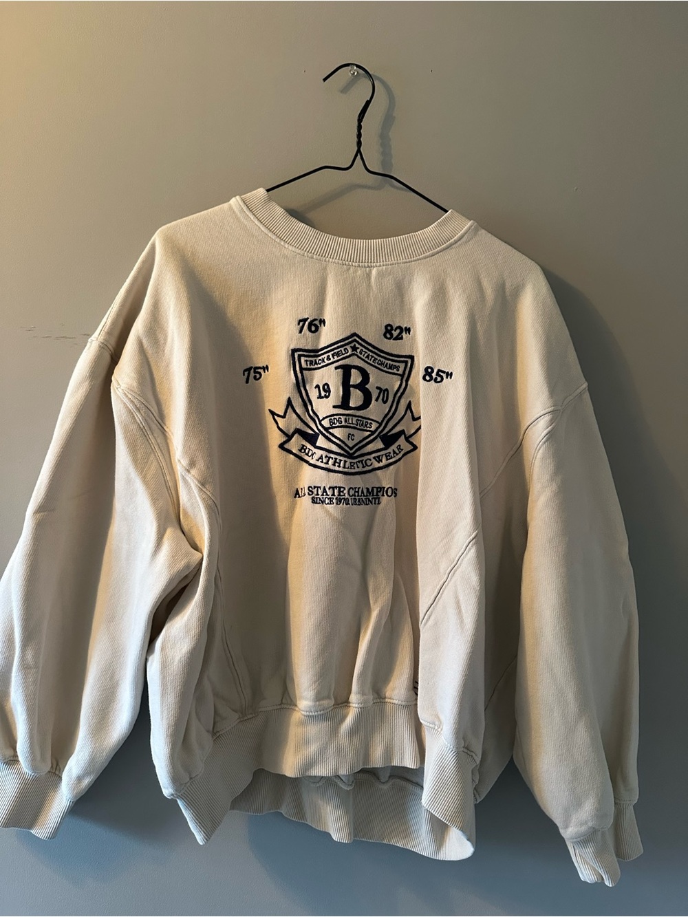 Urban Outfitters Cream Crewneck Sweatshirt with Navy Crest
